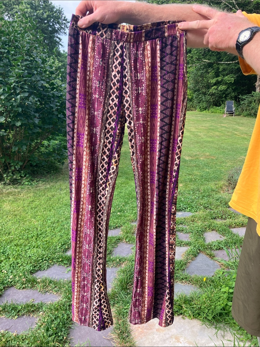 Vintage Burgundy Multi-Pattern Boot Cut Pants
